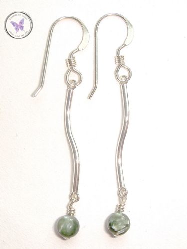 Seraphinite Long Silver Earrings